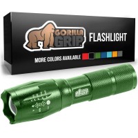 Gorilla Grip Led Tactical Handheld Flashlight, High Lumens, Ultra Bright 5 Mode, Long Lasting Water Resistant, 750 Ft Zoom Flashlights, Camping Accessory, Outdoor Camp Gear, Emergency Outages, Green