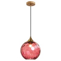 Colorful Ripple Glass Pendant Light In Gold Finish Industrial Vintage E27 Loft Bar Ceiling Globe Hanging Lamp Dining Room Kitchen Island Lighting Fixture - Burgundy