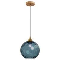 Colorful Ripple Glass Pendant Light In Gold Finish Industrial Vintage E27 Loft Bar Ceiling Globe Hanging Lamp Dining Room Kitchen Island Lighting Fixture - Dark Blue