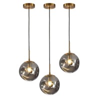 Bokt Globe Pendant Light Set Of 3 Light Brushed Brass Round Ceiling Pendant Light With Smokey Gray Irregular Hanging Light 3 Pack Retro Chandelier Light Fixtures For Kitchen Island Dining Room