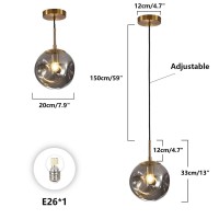 Bokt Globe Pendant Light Set Of 3 Light Brushed Brass Round Ceiling Pendant Light With Smokey Gray Irregular Hanging Light 3 Pack Retro Chandelier Light Fixtures For Kitchen Island Dining Room