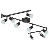 Unicozin Led 8 Light Track Lighting Kit, Black 8 Way Ceiling Spot Lighting, Flexibly Rotatable Light Head, Track Light Included 8 X Led Gu10 Bulb (4W, Daylight White 5000K, 400Lm)