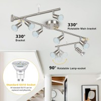 Unicozin Led 8 Light Track Lighting Kit, Matt Nickel 8 Way Ceiling Spot Lighting, Flexibly Rotatable Light Head, Modern Track Light Included 8 X Led Gu10 Bulb (4W, Daylight White 5000K, 400Lm)