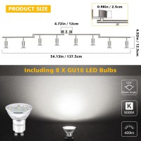 Unicozin Led 8 Light Track Lighting Kit, Matt Nickel 8 Way Ceiling Spot Lighting, Flexibly Rotatable Light Head, Modern Track Light Included 8 X Led Gu10 Bulb (4W, Daylight White 5000K, 400Lm)