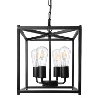 Unicozin 4Light Black Farmhouse Chandelier Iron Lantern Pendant Light Rustic Cage Adjustable Height E26 Base Industrial Hangi