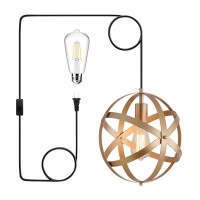 Q&S Plug In Pendant Light With Cord,Gold Cage Globe Rustic Industrial Hanging Light Fixture For Entryway Kitchen Island Gazebo Hallway Foyer Bulb Included Ul Listed