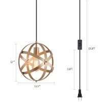 Q&S Plug In Pendant Light With Cord,Gold Cage Globe Rustic Industrial Hanging Light Fixture For Entryway Kitchen Island Gazebo Hallway Foyer Bulb Included Ul Listed