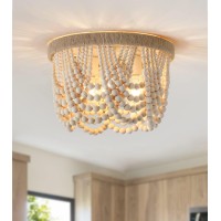 Amzasa Wood Beaded Flush Mount Ceiling Light Farmhouse Rustic Small Boho Chandelier Light Fixture For Bedroom Hallway Entryway C