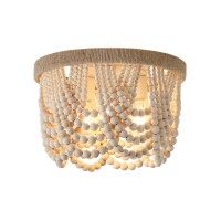 Amzasa Wood Beaded Flush Mount Ceiling Light Farmhouse Rustic Small Boho Chandelier Light Fixture For Bedroom Hallway Entryway C