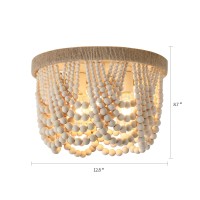 Amzasa Wood Beaded Flush Mount Ceiling Light Farmhouse Rustic Small Boho Chandelier Light Fixture For Bedroom Hallway Entryway C