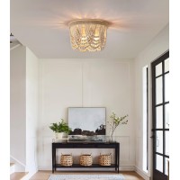 Amzasa Wood Beaded Flush Mount Ceiling Light Farmhouse Rustic Small Boho Chandelier Light Fixture For Bedroom Hallway Entryway C