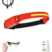 Moyasibb Led Headlamp Flashlight Rechargeable, 230? Cob Wide Beam Headlight With Motion Sensor, Bright Lightweight Night Head Lamp To Wear, Head Light Band For Working, Outdoor Running, Red