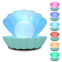 Lkua Shell Pearl Beach Theme Night Light, Rgb Color Changing Mood Light, Bedside Led Clamshell Decorative Light For Office, Home Party Decoration, Birthday Christmas Valentine'S Day Gift. (Green)