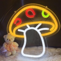 Mushroom Colorful Cute Led Neon Sign With 3D Art Usb Power Light Signs For Wall Dacor Boy Girls Room Dorm Decorations Christmas Gift With Dimmer Swith