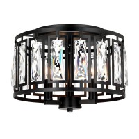 Crystal Ceiling Light Flush Mount For Bedroom Kitchen Island Crystal Drum Shade Lighting Fixture 3Light Black Ceiling Lamp Fo