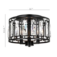 Crystal Ceiling Light Flush Mount For Bedroom Kitchen Island Crystal Drum Shade Lighting Fixture 3Light Black Ceiling Lamp Fo