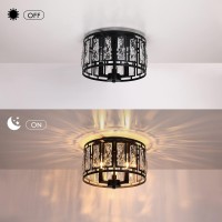 Crystal Ceiling Light Flush Mount For Bedroom Kitchen Island Crystal Drum Shade Lighting Fixture 3Light Black Ceiling Lamp Fo