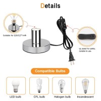 Helunsi Industrial Table Lamp Base, Silver E26 E27 Lamp Base Without Shade, Mini Short Desk Lamp Exposed Bulb Base, Simple Metal Edison Light Bulb Stand, With 5.8Ft Cord Switch Plug Bulb Base Holder