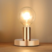 Helunsi Industrial Table Lamp Base, Gold E26 E27 Lamp Base Without Shade, Mini Short Desk Lamp Exposed Bulb Base, Simple Metal Edison Light Bulb Stand, With 5.8Ft Cord Switch Plug Bulb Base Holder