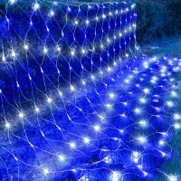 Kemooie Outdoor Christmas Net Lights,198 Leds 9.8Ft X 6.6Ft Net Lights, Connectable 8 Twinkle Modes Hanging Mesh Lights For Garden Bush Window Christmas Decorations (Blue&White)