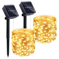 Lightop Solar String Lights Outside Fairy Lights Outdoor Waterproof Copper Wire 2 Pack 33Ft 100Led For Garden Decoration Wedding