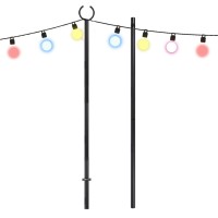 Charon String Light Pole 1 Pack - Outdoor Metal Pole With Hook For Hanging String Lights - Deck Rails Or Fence Posts Lighting Stand For Garden, Backyard, Patio, Parties, Wedding