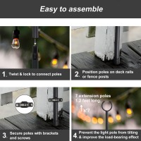 Charon String Light Pole 1 Pack - Outdoor Metal Pole With Hook For Hanging String Lights - Deck Rails Or Fence Posts Lighting Stand For Garden, Backyard, Patio, Parties, Wedding