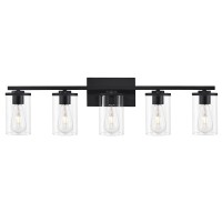 5-Light Bathroom Light Fixtures, Black Bathroom Vanity Light With Clear Glass Shade, Vanity Lights For Bathroom Lighting Hallway