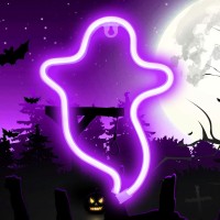 Vicila Purple Ghost Halloween Lights Neon Signs Gothic Shaped Lamp Usbbattery Operated Night Lights For Home Wall Festival