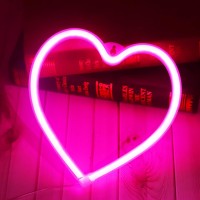 Vicila Pink Heart Neon Signs Valentines Day Lights Love Shaped Lamp Usbbattery Operated Night Lights For Girls Bedroom Wall