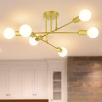 Taynevo Sputnik Chandelier Chandelier Light Fixture - 6 Light Gold Sputnik Lights Fixture Semi Flush Mount Ceiling Light Fixture Pendant Lighting For Living Room, Kitchen, Bedroom, Dining Room