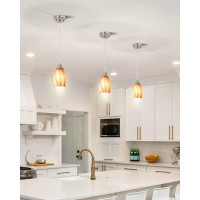 Karyfine Art Glass Mini Pendant Lights For Kithen Island Blown Glass Pendant Lighting Shade With Brushed Nickel Finish 3Pack Han