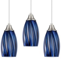 Karyfine Dark Blue Glass Mini Pendant Lights For Kitchen Island 3Pack Blown Art Glass Pendant Lighting Shade Hanging Pendant Lig