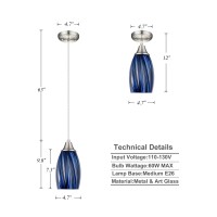 Karyfine Dark Blue Glass Mini Pendant Lights For Kitchen Island 3Pack Blown Art Glass Pendant Lighting Shade Hanging Pendant Lig