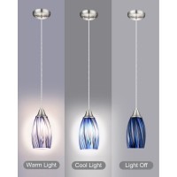 Karyfine Dark Blue Glass Mini Pendant Lights For Kitchen Island 3Pack Blown Art Glass Pendant Lighting Shade Hanging Pendant Lig