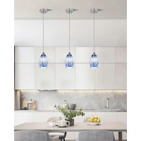 Karyfine Dark Blue Glass Mini Pendant Lights For Kitchen Island 3Pack Blown Art Glass Pendant Lighting Shade Hanging Pendant Lig