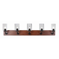 Oxbridge 5 Light Bath Bar In Matte Black & Painted Wood-Look Metal Finish With 4