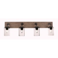 Oxbridge 4 Light Bath Bar In Matte Black & Painted Distressed Wood-Look Metal Finish With 6.25