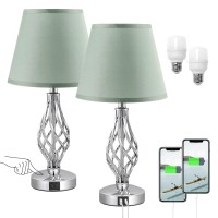 Touch Table Bedside Lamps Set of 2 Nightstand Lamps with USB c Ports Kakanuo green USB Bedroom Lamps with Spiral cage Base Design 3 Way Dimmable Table Lamps for Bedroom Living Room and Office