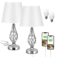 Kakanuo White Touch Table Bedside Lamps Set Of 2, Nightstand Lamps With Usb C Ports, Usb Bedroom Lamps With Spiral Cage Base Design, 3 Way Dimmable Table Lamps For Bedroom, Living Room And Office