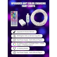 Minetom Upgraded Color Changing Fairy String Lights 66 Ft 200 Led 24 Colors Usb Silver Wire Lights With Remote And Timer For D