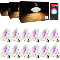 Lumary Smart Recessed Lighting 5/6 Inch, Wifi Recessed Lights Retrofit Rgb Color Changing Can Lights, 13W 1100Lm Metal Baffle Trim Downlight, Work With Alexa/Google Assistant/Siri 12 Pcs