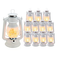 Yakii Led Vintage Flame Lantern Metal Outdoor Hanging Lantern With Dancing Flame Battery Operated Halloween Outdoor Indoor Decoration(White Pack Of 12)