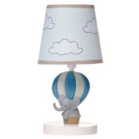 Light up your childs room with a soft glow with this custom hot air balloon lamp and shade It is made of a 2dimensional resin is hand painted and the total height is approximately 11 The wide stripe hot air balloon is carrying a cute gray elephant in the 