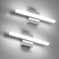 Combuh Led Bathroom Vanity Light Bar 16 Inch 9W Ip44 Over Mirror Lighting Fixture Wall Sconces Indoor Modern Cool White 6000K Chrome Set Of 2