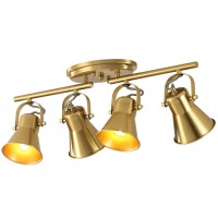 Keesfu 4Light Track Lighting Kit Gold Finish Flush Mount Ceiling Spotlight With 4 Rotatable Light Heads Modern Accent Lightin