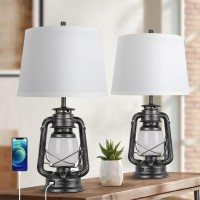 Set Of 2 Farmhouse Table Lamps 3Way Dimmable Touch Nightstand Lamps With Usb Port Bedside Lamps For Bedrooms Living Room Read