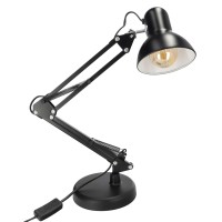 Edo, Pixi Black E27 Desk Lamp Base + Clip Including Table Lamp, Adjustable Articulated Arm Architect Work Light With Clamp Classic Home Reading Lamp Edo777535