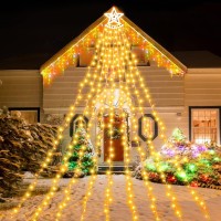 350 Led Christmas Decorations Star Light Outdoor Waterfall Lights Christmas Tree Lights Easy Installation Waterproof Christmas Lights For Yard Wedding Party Home Garden Indoor Outdoor (Warm Color)