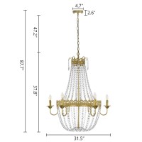 Wellmet French Empire Crystal Chandelier Modern Adjustable Hanging Pendant Ceiling Mount Light Fixture For Hallway Dining Living Room Bedroom Foyer, H 38.2